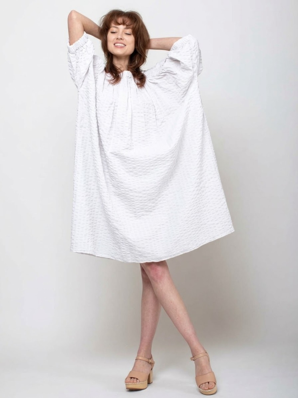 Black Crane Sack Dress in white